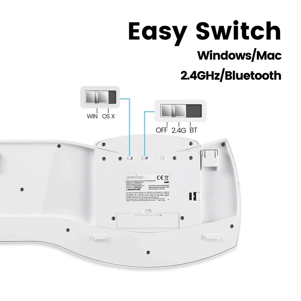 Perixx Periboard-612 Wireless‎ Ergonomic Split Keyboard USB White Mac Windows